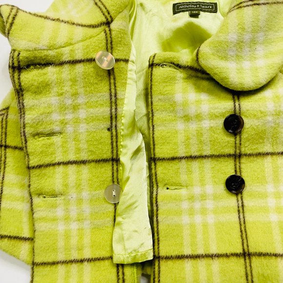 Nicholas & Bears Lime Green Plaid Wool Blend Cape Size 18 months - Picture 5 of 8